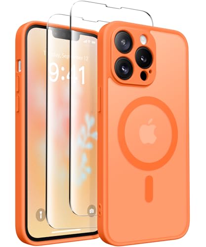CAPRARO Magnetische für iPhone 13 Pro Max Hülle,[Kompatibel mit MagSafe] [Vollständiger Schutz der Kamera] Stoßfester Schutz Schlank Durchscheinende Matte iPhone 13 Pro Max Hülle,Orange Gelb von CAPRARO