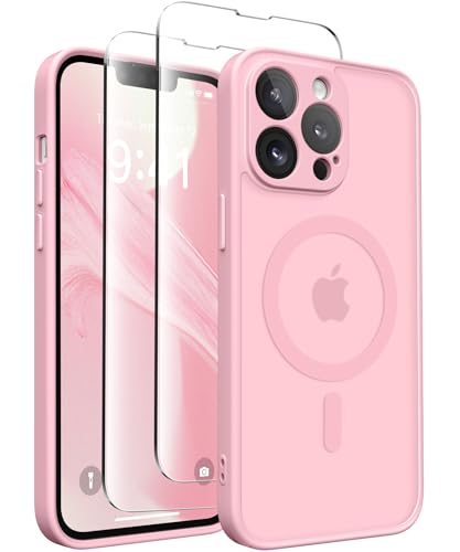 CAPRARO Magnetische für iPhone 13 Pro Max Hülle,[Kompatibel mit MagSafe] [Vollständiger Schutz der Kamera] Stoßfester Schutz Schlank Durchscheinende Matte iPhone 13 Pro Max Hülle,Pfirsichrosa von CAPRARO