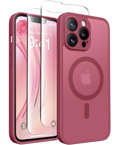 CAPRARO Magnetische für iPhone 13 Pro Max Hülle,[Kompatibel mit MagSafe] [Vollständiger Schutz der Kamera] Stoßfester Schutz Schlank Durchscheinende Matte iPhone 13 Pro Max Hülle,Rosenrot von CAPRARO
