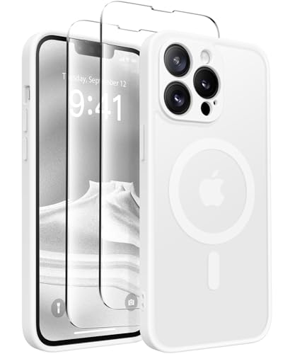 CAPRARO Magnetische für iPhone 13 Pro Max Hülle,[Kompatibel mit MagSafe] [Vollständiger Schutz der Kamera] Stoßfester Schutz Schlank Durchscheinende Matte iPhone 13 Pro Max Hülle,Weiß von CAPRARO