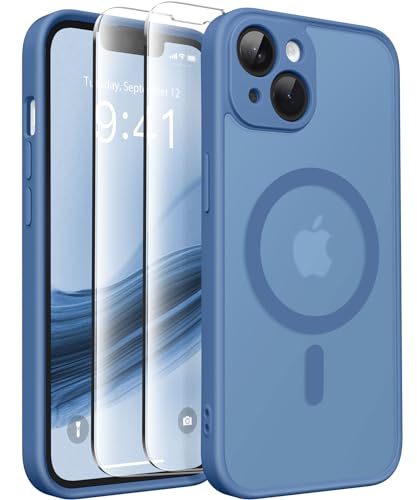 CAPRARO Magnetische für iPhone 14 Hülle,[Kompatibel mit MagSafe] [Vollständiger Schutz der Kamera] [14FT Fallschutz] Stoßfester Schutz Schlank Durchscheinende Matte Hülle für iPhone 14,Blauer See von CAPRARO