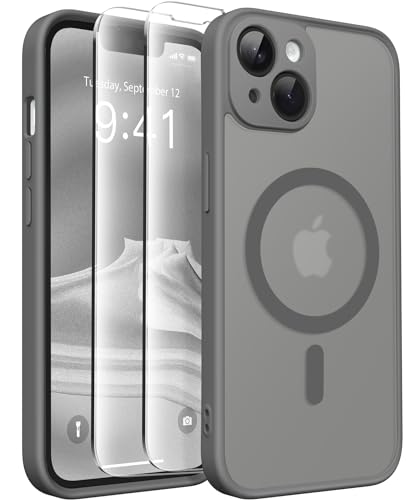 CAPRARO Magnetische für iPhone 14 Hülle,[Kompatibel mit MagSafe] [Vollständiger Schutz der Kamera] [14FT Fallschutz] Stoßfester Schutz Schlank Durchscheinende Matte Hülle für iPhone 14,Dunkel Grau von CAPRARO