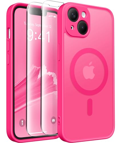 CAPRARO Magnetische für iPhone 14 Hülle,[Kompatibel mit MagSafe] [Vollständiger Schutz der Kamera] [14FT Fallschutz] Stoßfester Schutz Schlank Durchscheinende Matte Hülle für iPhone 14,Heißes Rosa von CAPRARO