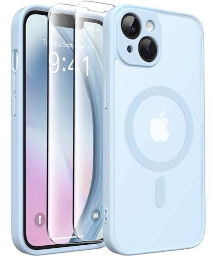 CAPRARO Magnetische für iPhone 14 Hülle,[Kompatibel mit MagSafe] [Vollständiger Schutz der Kamera] [14FT Fallschutz] Stoßfester Schutz Schlank Durchscheinende Matte Hülle für iPhone 14,Hellblau von CAPRARO
