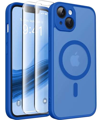 CAPRARO Magnetische für iPhone 14 Hülle,[Kompatibel mit MagSafe] [Vollständiger Schutz der Kamera] [14FT Fallschutz] Stoßfester Schutz Schlank Durchscheinende Matte Hülle für iPhone 14,Klein Blau von CAPRARO