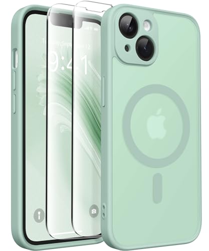 CAPRARO Magnetische für iPhone 14 Hülle,[Kompatibel mit MagSafe] [Vollständiger Schutz der Kamera] [14FT Fallschutz] Stoßfester Schutz Schlank Durchscheinende Matte Hülle für iPhone 14,Minzgrün von CAPRARO