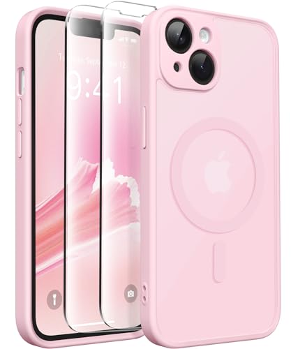 CAPRARO Magnetische für iPhone 14 Hülle,[Kompatibel mit MagSafe] [Vollständiger Schutz der Kamera] [14FT Fallschutz] Stoßfester Schutz Schlank Durchscheinende Matte Hülle für iPhone 14,Pastellrosa von CAPRARO