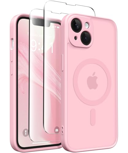 CAPRARO Magnetische für iPhone 14 Hülle,[Kompatibel mit MagSafe] [Vollständiger Schutz der Kamera] [14FT Fallschutz] Stoßfester Schutz Schlank Durchscheinende Matte Hülle für iPhone 14,Pfirsichrosa von CAPRARO
