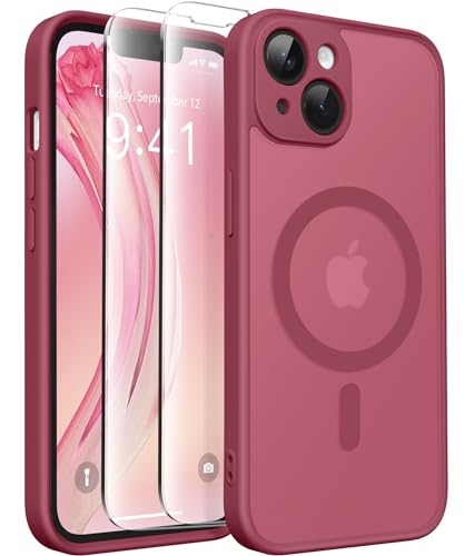 CAPRARO Magnetische für iPhone 14 Hülle,[Kompatibel mit MagSafe] [Vollständiger Schutz der Kamera] [14FT Fallschutz] Stoßfester Schutz Schlank Durchscheinende Matte Hülle für iPhone 14,Rosenrot von CAPRARO