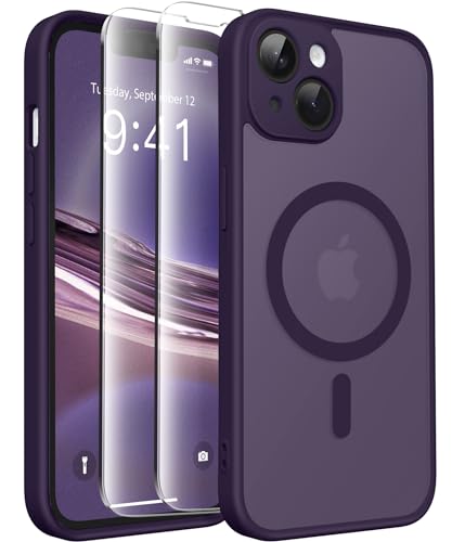 CAPRARO Magnetische für iPhone 14 Hülle,[Kompatibel mit MagSafe] [Vollständiger Schutz der Kamera] [14FT Fallschutz] Stoßfester Schutz Schlank Durchscheinende Matte Hülle für iPhone 14,Tiefes Violett von CAPRARO