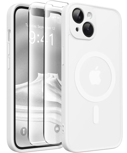 CAPRARO Magnetische für iPhone 14 Hülle,[Kompatibel mit MagSafe] [Vollständiger Schutz der Kamera] [14FT Fallschutz] Stoßfester Schutz Schlank Durchscheinende Matte Hülle für iPhone 14,Weiß von CAPRARO