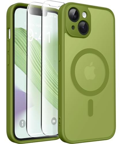 CAPRARO Magnetische für iPhone 14 Hülle,[Kompatibel mit MagSafe] [Vollständiger Schutz der Kamera] [14FT Fallschutz] Stoßfester Schutz Schlank Durchscheinende Matte Hülle für iPhone 14,Zederngrün von CAPRARO