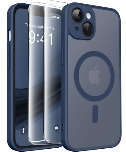 CAPRARO Magnetische für iPhone 14 Hülle,[Kompatibel mit MagSafe] [Vollständiger Schutz der Kamera] Stoßfester Schutz Schlank Durchscheinende Matte iPhone 14 Hülle,Marineblau von CAPRARO