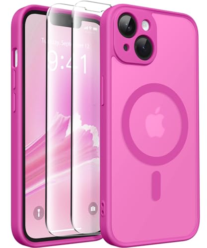 CAPRARO Magnetische für iPhone 14 Hülle,[Kompatibel mit MagSafe] [Vollständiger Schutz der Kamera] [14FT Fallschutz] Stoßfester Schutz Durchscheinende Matte Hülle für iPhone 14, Schockierendes Rosa von CAPRARO