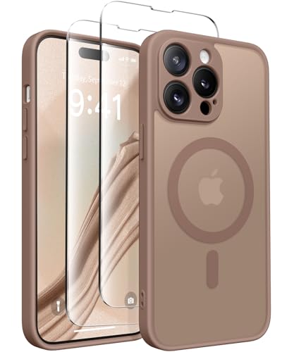 CAPRARO Magnetische für iPhone 14 Pro Hülle,[Kompatibel mit MagSafe] [Vollständiger Schutz der Kamera] Stoßfester Schutz Schlank Durchscheinende Matte iPhone 14 Pro Hülle,Braun von CAPRARO