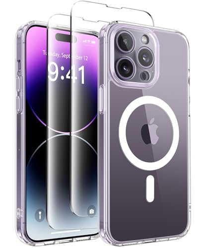 CAPRARO Magnetische für iPhone 14 Pro Hülle,[Kompatibel mit MagSafe] [Vollständiger Schutz der Kamera] Stoßfester Schutz Schlank Durchscheinende Matte iPhone 14 Pro Hülle,Klar von CAPRARO