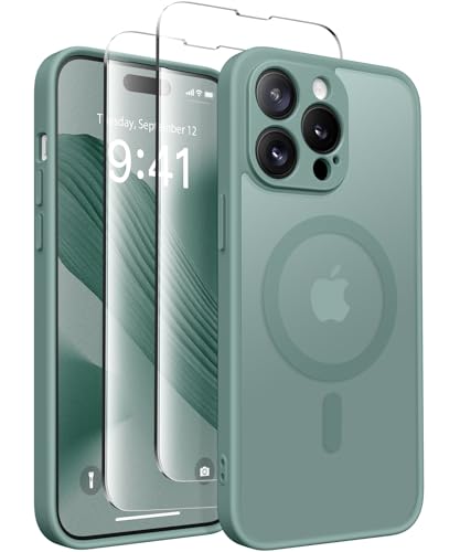 CAPRARO Magnetische für iPhone 14 Pro Hülle,[Kompatibel mit MagSafe] [Vollständiger Schutz der Kamera] Stoßfester Schutz Schlank Durchscheinende Matte iPhone 14 Pro Hülle,Mitternachtsgrün von CAPRARO