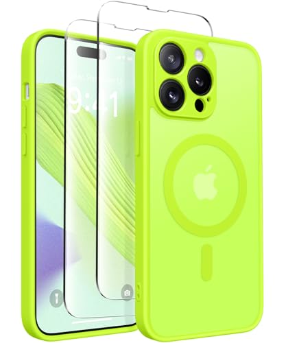 CAPRARO Magnetische für iPhone 14 Pro Max Hülle,[Kompatibel mit MagSafe] [Vollständiger Schutz der Kamera] Stoßfester Schutz Schlank Durchscheinende Matte iPhone 14 Pro Max Hülle,Fluoreszierendes Grün von CAPRARO