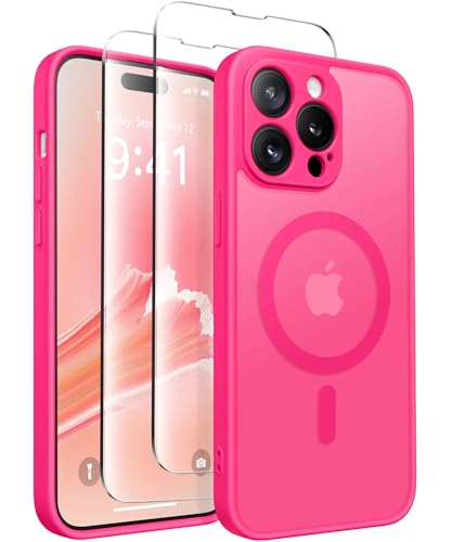 CAPRARO Magnetische für iPhone 14 Pro Max Hülle,[Kompatibel mit MagSafe] [Vollständiger Schutz der Kamera] Stoßfester Schutz Schlank Durchscheinende Matte iPhone 14 Pro Max Hülle,Heißes Rosa von CAPRARO