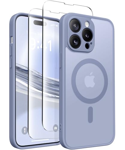 CAPRARO Magnetische für iPhone 14 Pro Max Hülle,[Kompatibel mit MagSafe] [Vollständiger Schutz der Kamera] Stoßfester Schutz Schlank Durchscheinende Matte iPhone 14 Pro Max Hülle,Lavendelgrau von CAPRARO