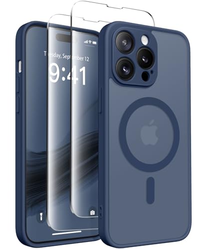 CAPRARO Magnetische für iPhone 14 Pro Max Hülle,[Kompatibel mit MagSafe] [Vollständiger Schutz der Kamera] Stoßfester Schutz Schlank Durchscheinende Matte iPhone 14 Pro Max Hülle,Marineblau von CAPRARO