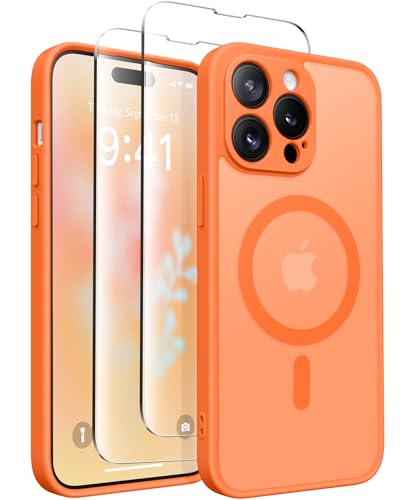 CAPRARO Magnetische für iPhone 14 Pro Max Hülle,[Kompatibel mit MagSafe] [Vollständiger Schutz der Kamera] Stoßfester Schutz Schlank Durchscheinende Matte iPhone 14 Pro Max Hülle,Orange Gelb von CAPRARO