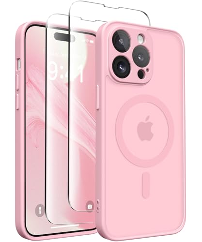 CAPRARO Magnetische für iPhone 14 Pro Max Hülle,[Kompatibel mit MagSafe] [Vollständiger Schutz der Kamera] Stoßfester Schutz Schlank Durchscheinende Matte iPhone 14 Pro Max Hülle,Pfirsichrosa von CAPRARO