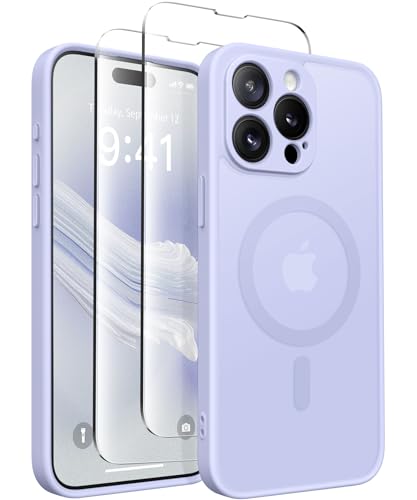 CAPRARO Magnetische für iPhone 15 Pro Hülle,[Kompatibel mit MagSafe] [Vollständiger Schutz der Kamera] Stoßfester Schutz Schlank Durchscheinende Matte iPhone 15 Pro Hülle,Flieder von CAPRARO
