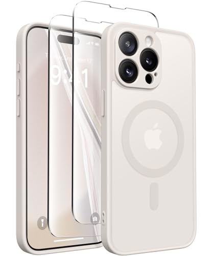 CAPRARO Magnetische für iPhone 15 Pro Hülle,[Kompatibel mit MagSafe] [Vollständiger Schutz der Kamera] Stoßfester Schutz Schlank Durchscheinende Matte iPhone 15 Pro Hülle,Stein von CAPRARO