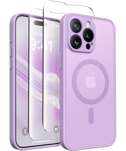 CAPRARO Magnetische für iPhone 15 Pro Max Hülle,[Kompatibel mit MagSafe] [Vollständiger Schutz der Kamera] Stoßfester Schutz Schlank Durchscheinende Matte iPhone 15 Pro Max Hülle,Elegantes Violett von CAPRARO