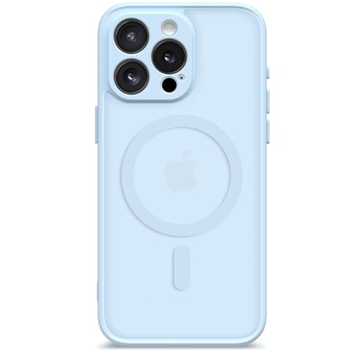 CAPRARO Magnetische für iPhone 15 Pro Max Hülle,[Kompatibel mit MagSafe] [Vollständiger Schutz der Kamera] Stoßfester Schutz Schlank Durchscheinende Matte iPhone 15 Pro Max Hülle,Hellblau von CAPRARO