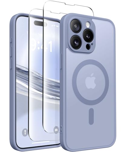 CAPRARO Magnetische für iPhone 15 Pro Max Hülle,[Kompatibel mit MagSafe] [Vollständiger Schutz der Kamera] Stoßfester Schutz Schlank Durchscheinende Matte iPhone 15 Pro Max Hülle,Lavendelgrau von CAPRARO