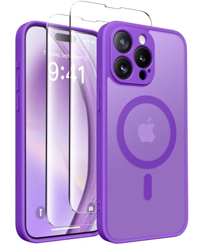 CAPRARO Magnetische für iPhone 15 Pro Max Hülle,[Kompatibel mit MagSafe] [Vollständiger Schutz der Kamera] Stoßfester Schutz Schlank Durchscheinende Matte iPhone 15 Pro Max Hülle,Neonviolett von CAPRARO