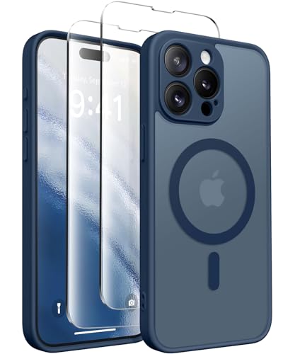 CAPRARO Magnetische für iPhone 15 Pro Max Hülle,[Kompatibel mit MagSafe] [Vollständiger Schutz der Kamera] Stoßfester Schutz Schlank Durchscheinende Matte iPhone 15 Pro Max Hülle,Ozeanblau von CAPRARO