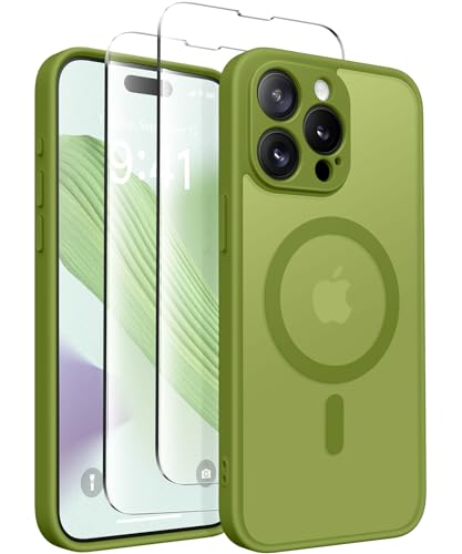 CAPRARO Magnetische für iPhone 15 Pro Max Hülle,[Kompatibel mit MagSafe] [Vollständiger Schutz der Kamera] Stoßfester Schutz Schlank Durchscheinende Matte iPhone 15 Pro Max Hülle, Zedern Grün von CAPRARO