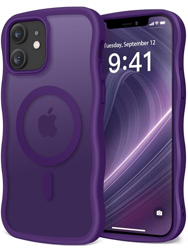 CAPRARO Niedliche Schutzhülle für iPhone 12 & iPhone 12 Pro, kompatibel mit MagSafe, [Curly Wave Edge] [Kameraschutz] [3,2 m Fallschutz], magnetisch für iPhone 12/12 Pro, Dunkelviolett von CAPRARO