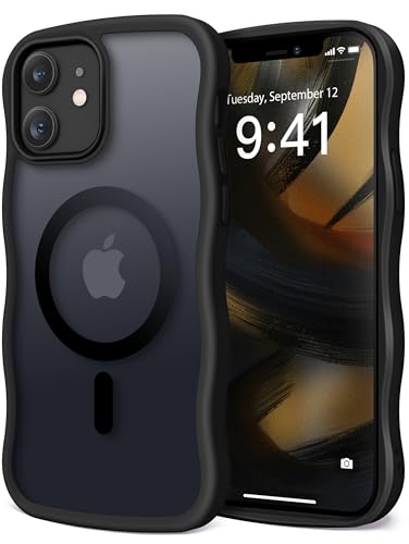 CAPRARO Niedliche Schutzhülle für iPhone 12 & iPhone 12 Pro, kompatibel mit MagSafe, [Curly Wave Edge] [Kameraschutz] [3,2 m Fallschutz] magnetisch für iPhone 12/12 Pro, Schwarz von CAPRARO