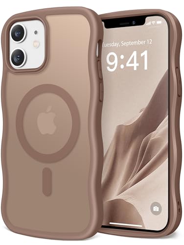 CAPRARO Niedliche Schutzhülle für iPhone 12 & iPhone 12 Pro, kompatibel mit MagSafe, [Curly Wave Edge] [Kameraschutz] [4,6 m Fallschutz], magnetisch für iPhone 12/12 Pro, Braun von CAPRARO