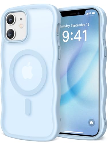 CAPRARO Niedliche Schutzhülle für iPhone 12 & iPhone 12 Pro, kompatibel mit MagSafe, [Curly Wave Edge] [Kameraschutz] [4,6 m Fallschutz], magnetisch für iPhone 12/12 Pro, Hellblau von CAPRARO