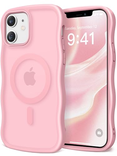 CAPRARO Niedliche Schutzhülle für iPhone 12 & iPhone 12 Pro, kompatibel mit MagSafe, [Curly Wave Edge] [Kameraschutz] [4 m Fallschutz], magnetisch für iPhone 12/12 Pro, Pfirsichrosa von CAPRARO