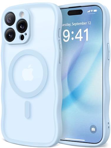 CAPRARO Niedliche Schutzhülle für iPhone 13 Pro Max, kompatibel mit MagSafe, [Curly Wave Edge] [Vollkameraschutz] [4 m Fallschutz] Magnetische Handyhülle für 13 Pro Max 6,7 Zoll, Hellblau von CAPRARO