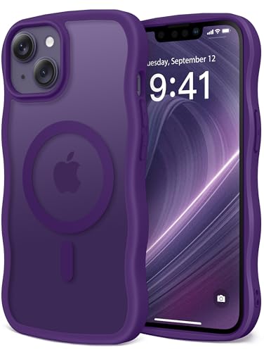 CAPRARO Niedliche Schutzhülle für iPhone 13 & iPhone 14, kompatibel mit MagSafe, [Curly Wave Edge] [Kameraschutz] [3,6 m Fallschutz], magnetisch für iPhone 13/14, 15,5 cm, Dunkelviolett von CAPRARO