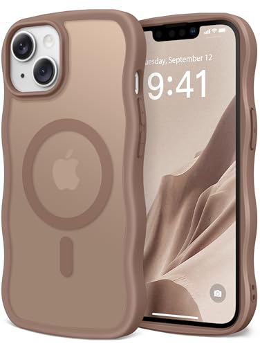 CAPRARO Niedliche Schutzhülle für iPhone 13 & iPhone 14, kompatibel mit MagSafe, [Curly Wave Edge] [Kameraschutz] [3,6 m Fallschutz] Magnetisch für iPhone 13/14 6,1 Zoll, Braun von CAPRARO