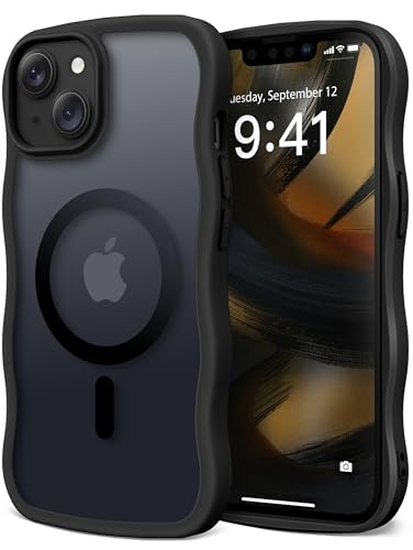 CAPRARO Niedliche Schutzhülle für iPhone 13 & iPhone 14, kompatibel mit MagSafe, [Curly Wave Edge] [Kameraschutz] [3,6 m Fallschutz] Magnetisch für iPhone 13/14 6,1 Zoll, Schwarz von CAPRARO