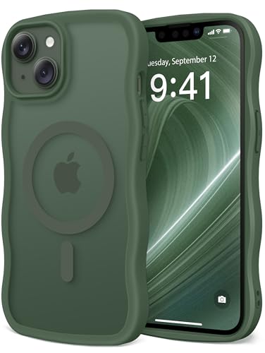CAPRARO Niedliche Schutzhülle für iPhone 13 & iPhone 14, kompatibel mit MagSafe, [Curly Wave Edge] [Kameraschutz] [3,6 m Fallschutz] magnetisch für iPhone 13/14 6,1 Zoll, Dunkelgrün von CAPRARO