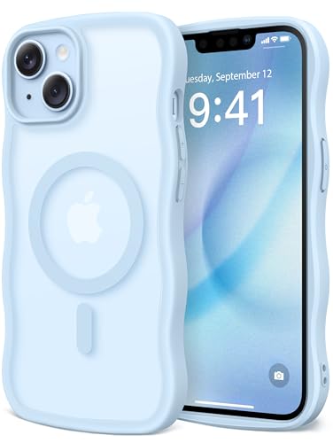 CAPRARO Niedliche Schutzhülle für iPhone 13 & iPhone 14, kompatibel mit MagSafe, [Curly Wave Edge] [Kameraschutz] [3,6 m Fallschutz] magnetisch für iPhone 13/14 6,1 Zoll, Hellblau von CAPRARO