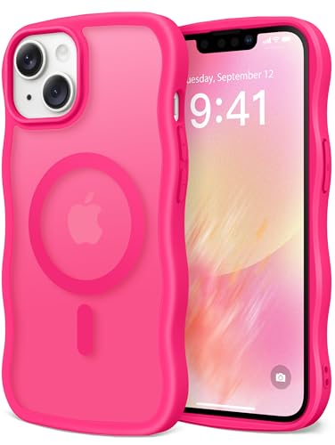CAPRARO Niedliche Schutzhülle für iPhone 13 & iPhone 14, kompatibel mit MagSafe, [Curly Wave Edge] [Kameraschutz] [3,6 m Fallschutz] magnetisch für iPhone 13/14 6,1 Zoll, Hot Pink von CAPRARO
