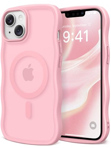 CAPRARO Niedliche Schutzhülle für iPhone 13 & iPhone 14, kompatibel mit MagSafe, [Curly Wave Edge] [Kameraschutz] [3,6 m Fallschutz] magnetisch für iPhone 13/14 6,1 Zoll, Pfirsichrosa von CAPRARO