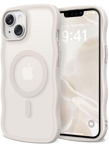 CAPRARO Niedliche Schutzhülle für iPhone 13 & iPhone 14, kompatibel mit MagSafe, [Curly Wave Edge] [Kameraschutz] [4 m Fallschutz] magnetisch für iPhone 13/14 6,1 Zoll, Stein von CAPRARO