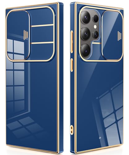 CAPRARO Schutzhülle für Samsung Galaxy S24 Ultra mit Kamera-Abdeckung, [1 x Displayschutzfolie und Schiebe-Kamera-Abdeckung] Stoßfeste Schutzhülle für S24 Ultra 6,8 Zoll (17,3 cm), Dunkelblau von CAPRARO